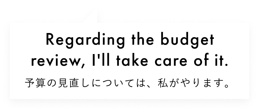 Regarding the budget review, I'll take care of it. 予算の見直しについては、私がやります。